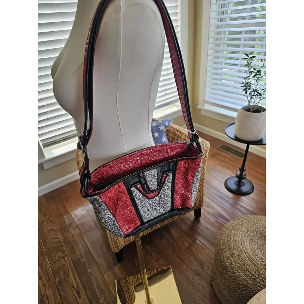 D’Onofrio Leather Designs Handcrafted Shoulder Bag‎ Black Red USA